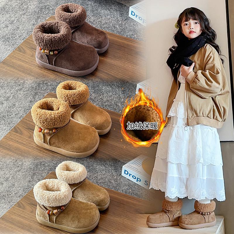 Winter Thick Fleece Lined Snow Boots for Kids, Soft Sole Cotton Boots for Baby Girls and Boys