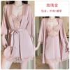 Women's Satin Lace Sheer Padded Sleep Dress with Robe Lounge Set