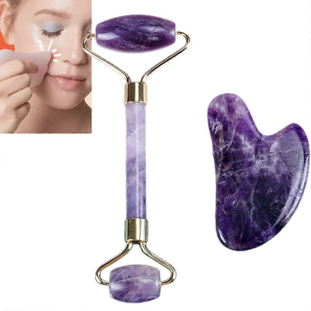 For Facial Massager Roller Plate Amethyst Jade Stone Massage Eye Face Neck Thin Lift Relax Slimming Tools Double Heads
