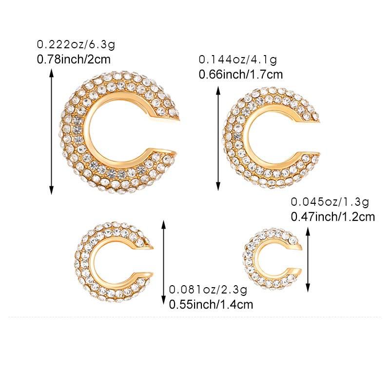 Punk Rhinestones C-Shape Ear Clips for Women Bohemian Ear Cuff Luxury Clip On Earring Female Jewelry Personality Accessories