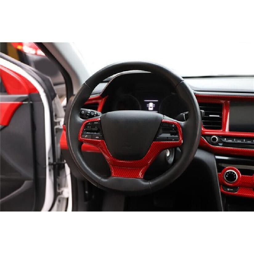 For Hyundai Elantra 2017-2018 Red Carbon Fiber Steering Wheel Border Strip Cover