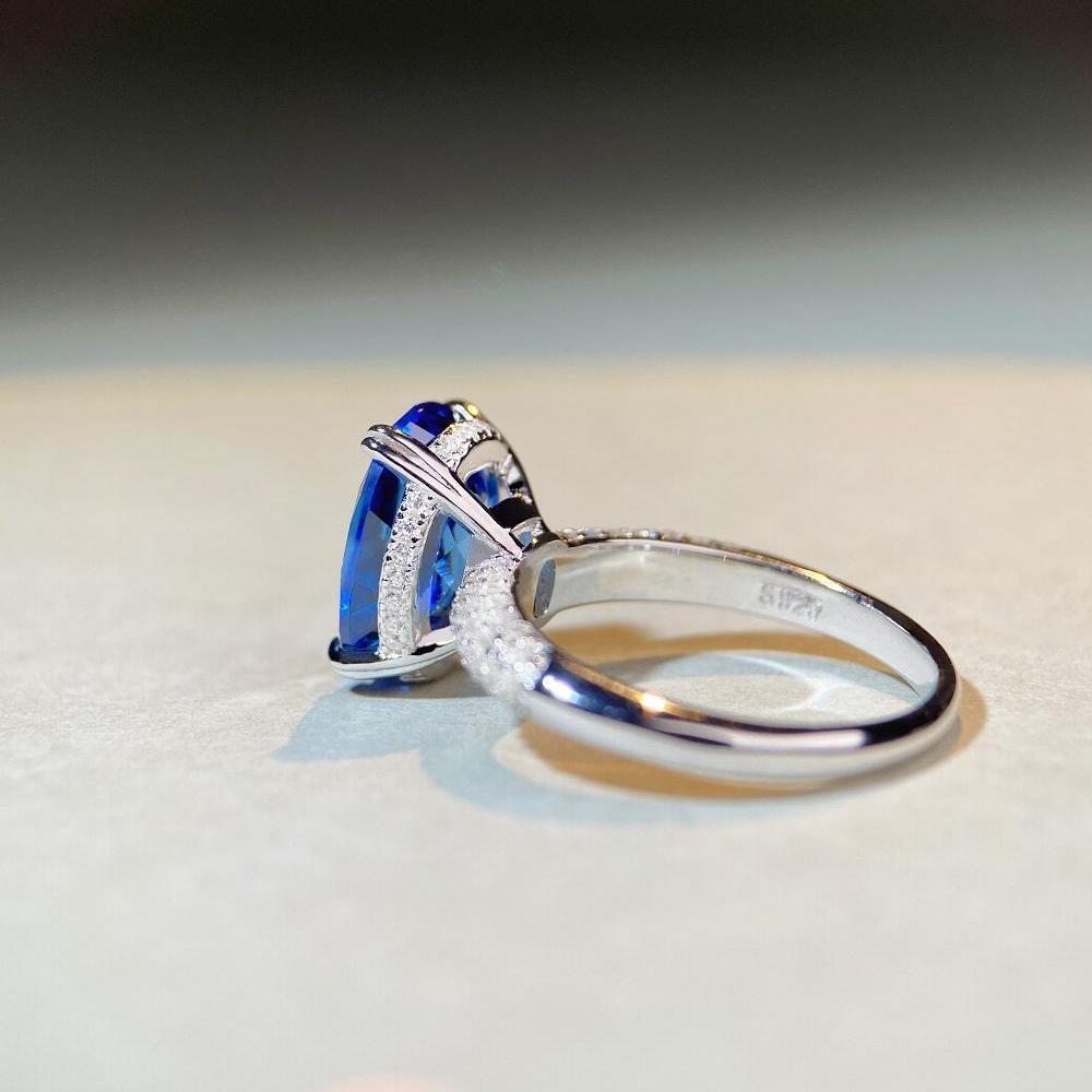 Blue Diamond Zirconia Pavé Women's Ring - High-End S925 Silver with High Carbon Diamond