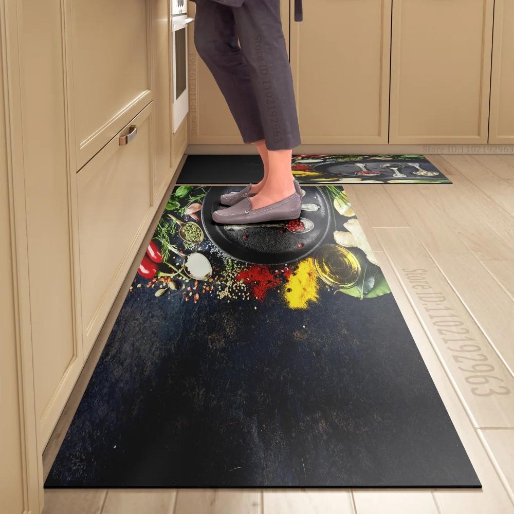 Spice Pattern Kitchen Mat Non-Slip Machine Washable Rug Set for Home Decor Anti-Fatigue Floor Mats Comfort Standing Pad