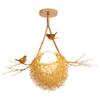 Nordic Cottagecore Gold Bird'S Nest Led Chandeliers For Living Room Bar Dining Table Loft Decoration Hanging Lighting Fixtures