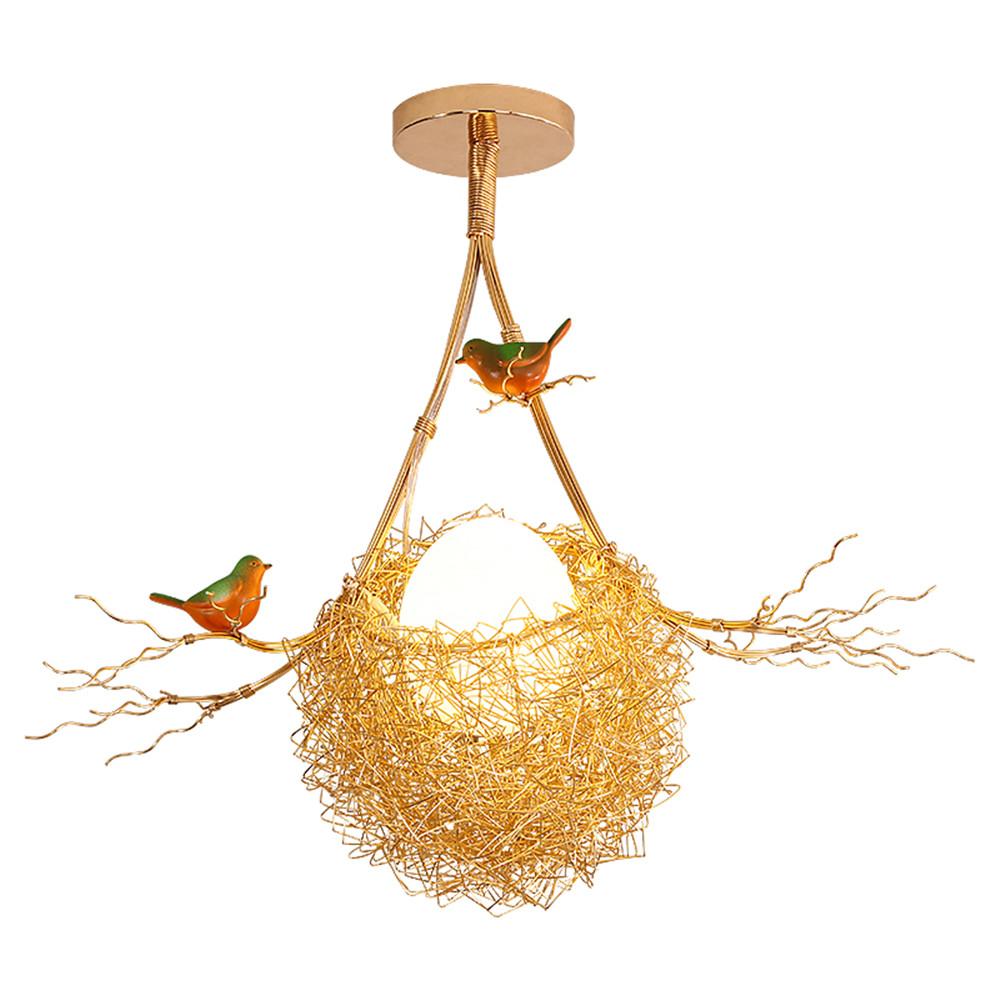 Nordic Cottagecore Gold Bird'S Nest Led Chandeliers For Living Room Bar Dining Table Loft Decoration Hanging Lighting Fixtures