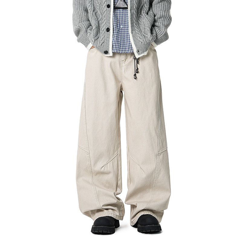 51 Hip-Hop Scimitar Jeans with Thick Fleece for Men and Women, Winter American-Style Trendy Brand, Retro Loose Spliced Wide-Leg Long Pants