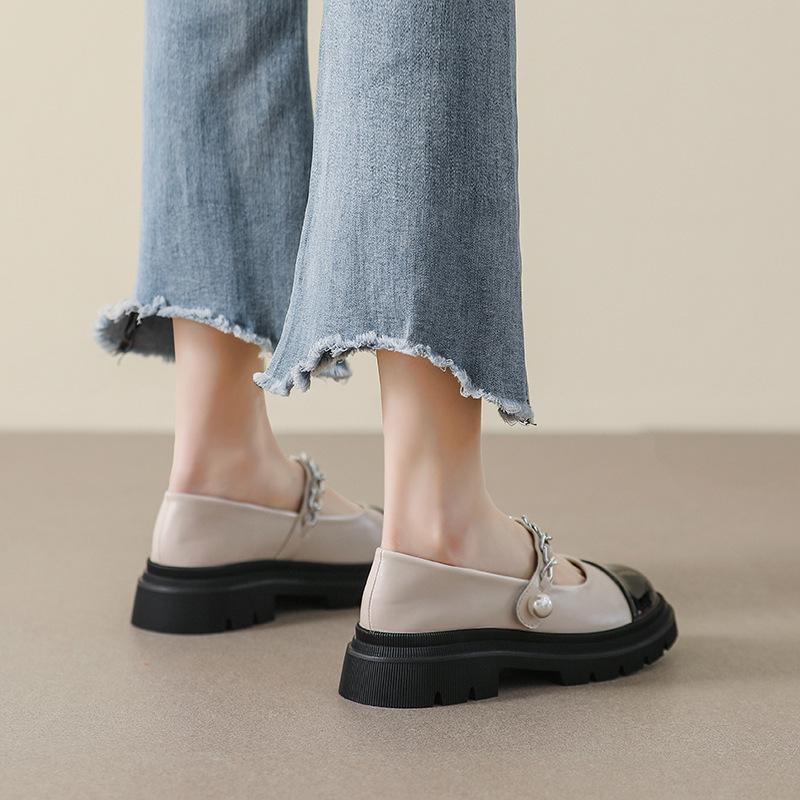 Platform Mary Jane Shoes Women's New Summer Word with Retro Round Head Color Matching Thick Heel Single Shoes Women