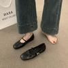XINZHOU Retro Square Head One-word Buckle with Mary Jane Shoes Versatile Commuter Soft Leather Grandma Shoes Flat Ballet