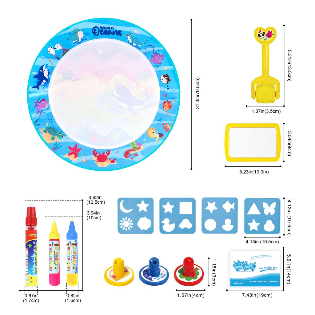 Kids Magic Water Drawing Mat Coloring Doodle with Reusable Magic Pens Montessori Toys Painting Board Educational Toys Kids Gifts