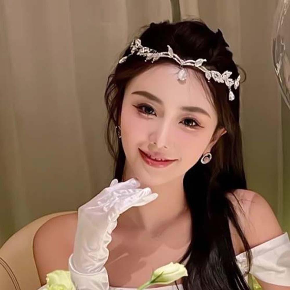 Leaf Design Crystal Forehead Accessory Exquisite Bride Shiny Hair Hoop  Girls