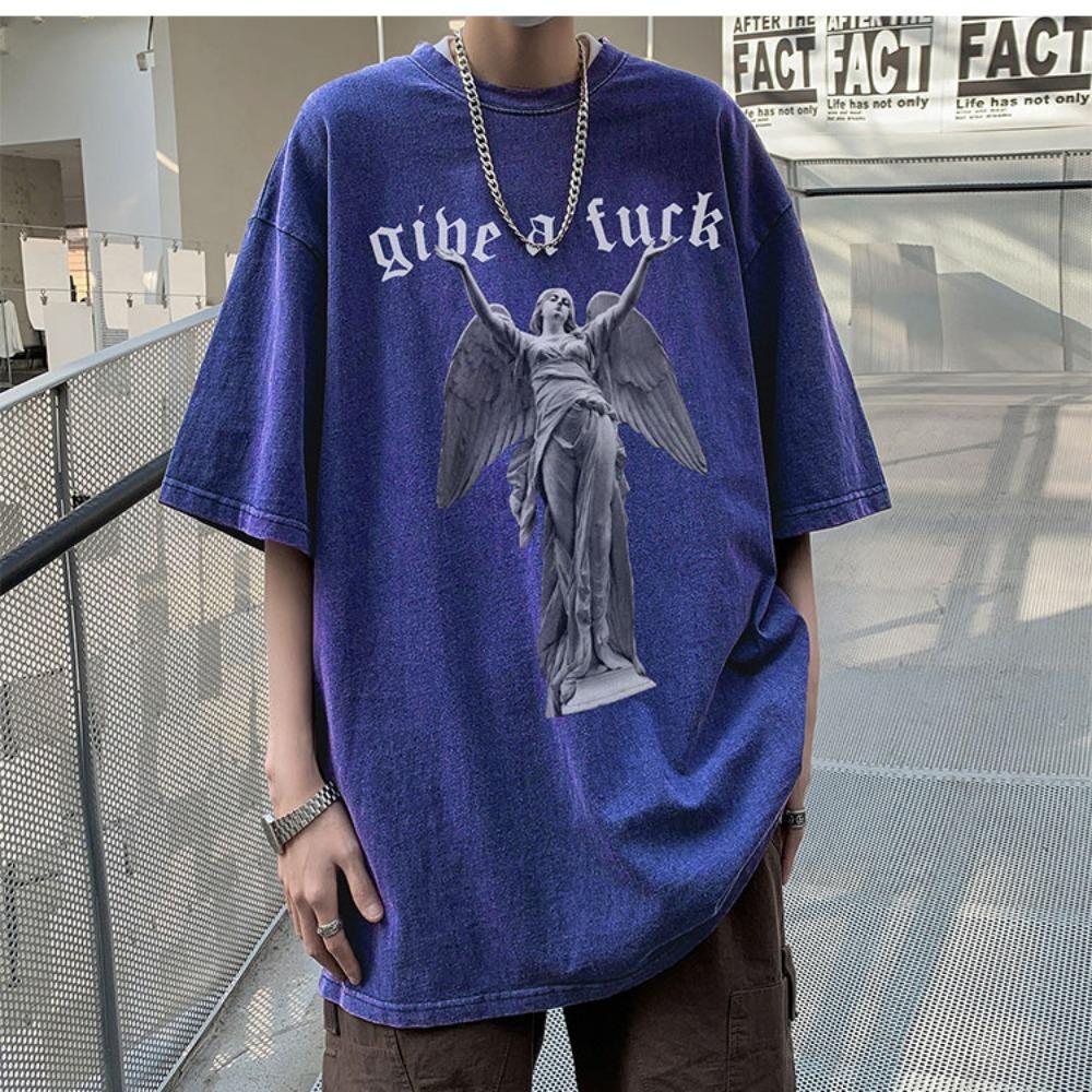 

Полиэстер Винтаж Короткие рукава Плюс Размер Футболка Спереди Печать Уличная Хип-Хоп Харадзюку Футболки Оверсайз 7XL синий