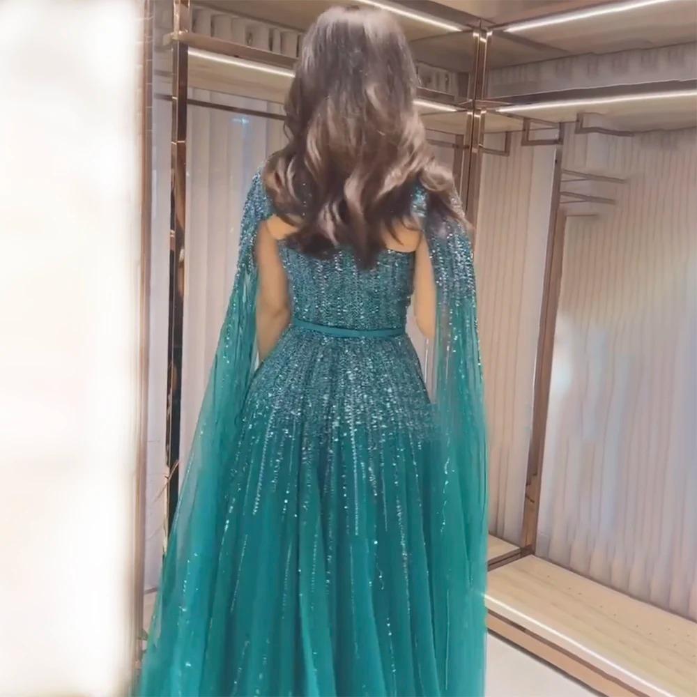 Green flying sleeves fishtail high-end elegant evening dress performance host banquet dress dress LA11911