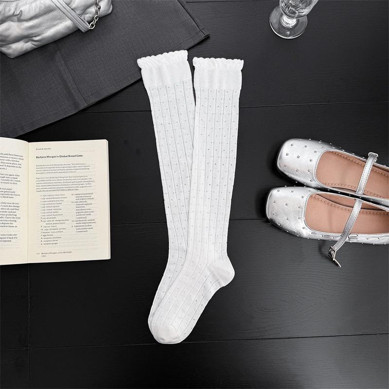 Calze da donna stile giapponese Calzini alti al ginocchio Calzini lunghi in nylon trasparente ultrasottile Calzini al ginocchio JK Lolita per ragazze dolci