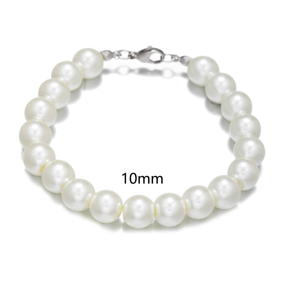 Men's Single Layer Pearl Necklace - Round Beaded Stainless Steel Clavicle Chain