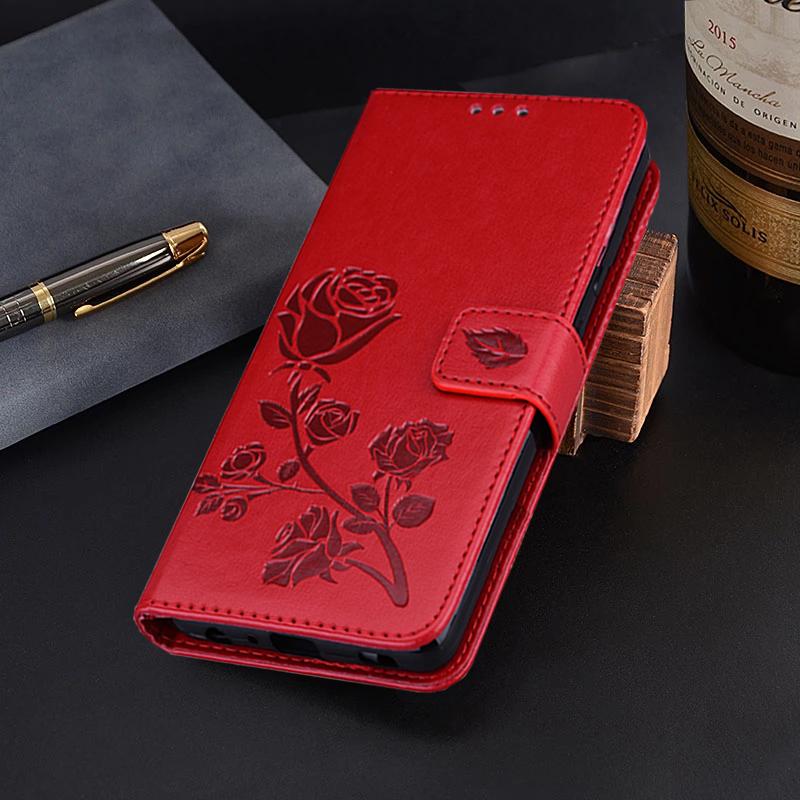 

Кожаный чехол-книжка с цветком розы для Samsung Galaxy A54 A05S A15 A04S A14 A24 A34 A23 A33 A53 S20 S21 S22 S23 Ultra Plus, чехол-кошелек для телефона For Samsung Galaxy A53 5G красный