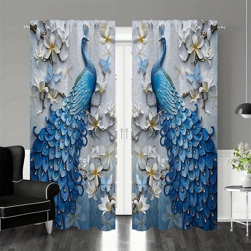 Cortinas de janela com estampa de pavão dourado vintage, persianas para sala de estar, quarto infantil, banheiro, cozinha, porta, decoração para casa, 2 peças