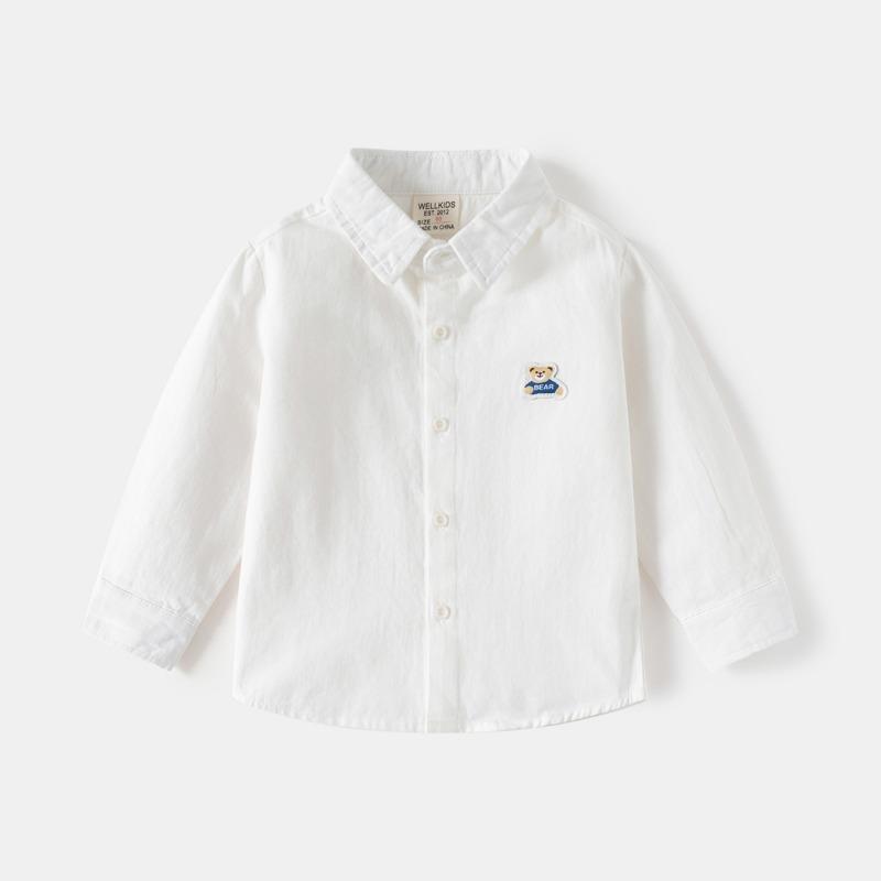 2025 autumn Boys long-sleeved shirt 2025 new baby striped embroidered shirt Korean version loose shirt
