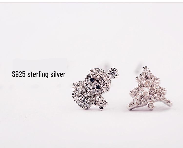 Christmas Reindeer Snowflake Red Pearl 925 Sterling Silver Stud Earrings