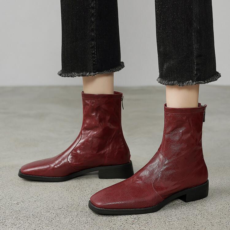 

New textured small short boots 20255 early autumn versatile short boots women s genuine leather retro women s square head leather boots 39
