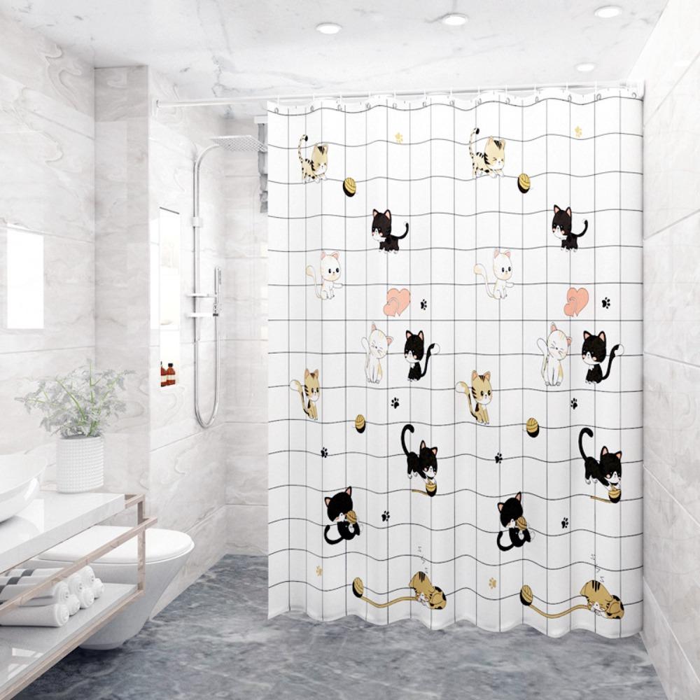 Creative With Hooks Shower Curtain Waterproof Printing Window Fabric Polyester Bathtub Partition Curtain Bathroom Accessories