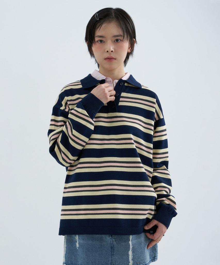 CGP (Women) Striped Collar Knit - Dark Navy
