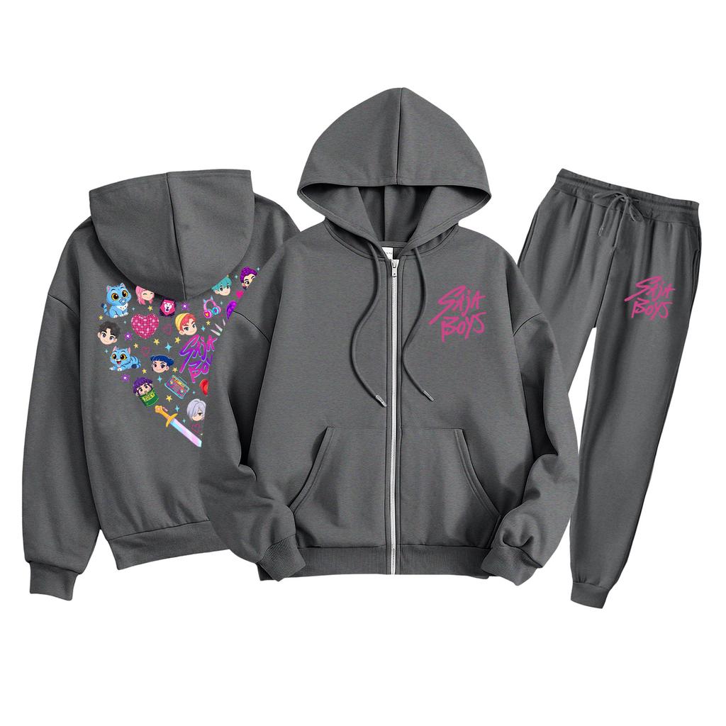 Children's Fashion  Long Sleeve Zipper Hooded Sweatshirt Sweatpants Solid Color Pocket Sweatshirt Set