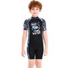 Kids UV Protection Swimsuit With Short Sleeves One-Piece Rash Guard Girls Boys Toddler Beach Snorkeling Quick-Dry
