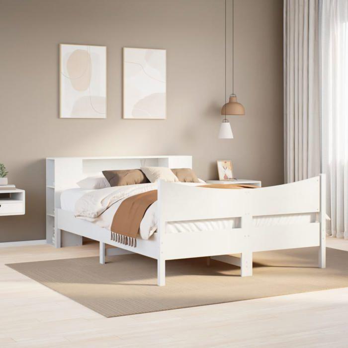 VidaXL Cadre de lit sans matelas blanc 135x190 cm bois de pin massif 3323309