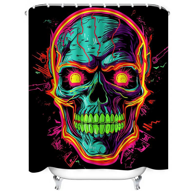 Tuniu Psychedelic Skull Shower Curtain Neon Glow Art Room Decor Trippy Wall Decor Unique Bathroom Decor