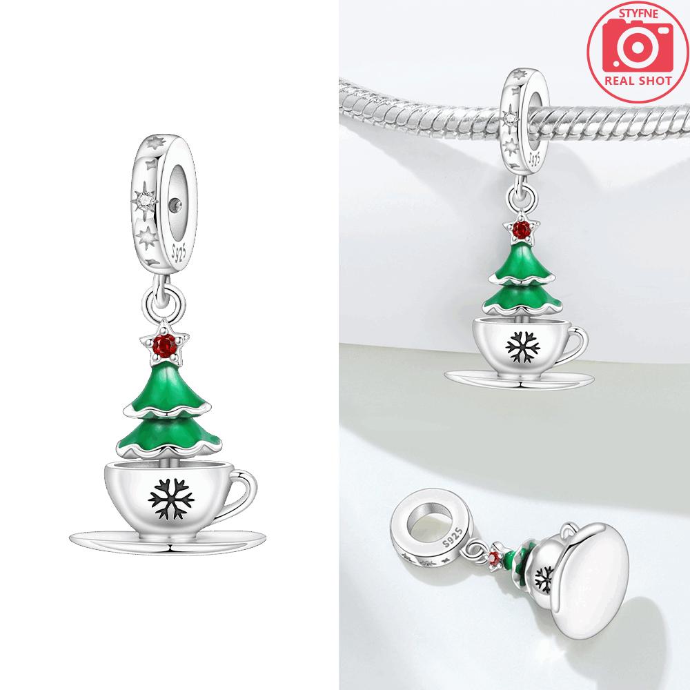 Red Hat Snowman Green Christmas Tree Cup Snowflake Pendant Beads Fit Bracelet Original Copper Accessory Anniversary Gift