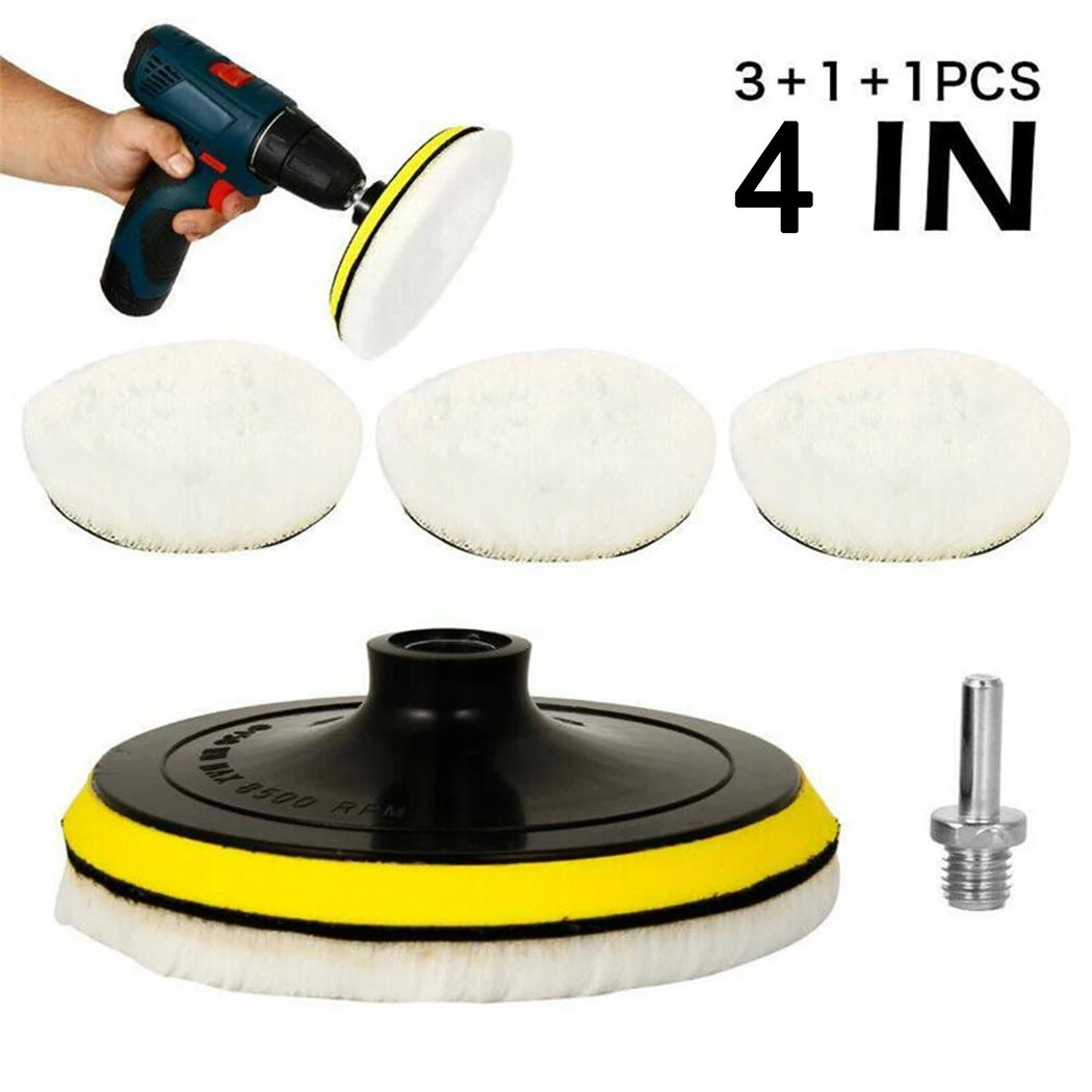 

5PCS 4” Flocking Sanding Discs – Hook & Loop Buffing Pads & Wool Polishing Wheel for Electric Drill Polisher