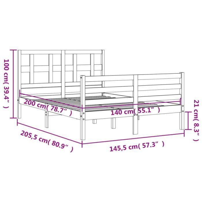 VidaXL Bed Frame with Headboard White 140x200 Cm Solid Wood 3194832
