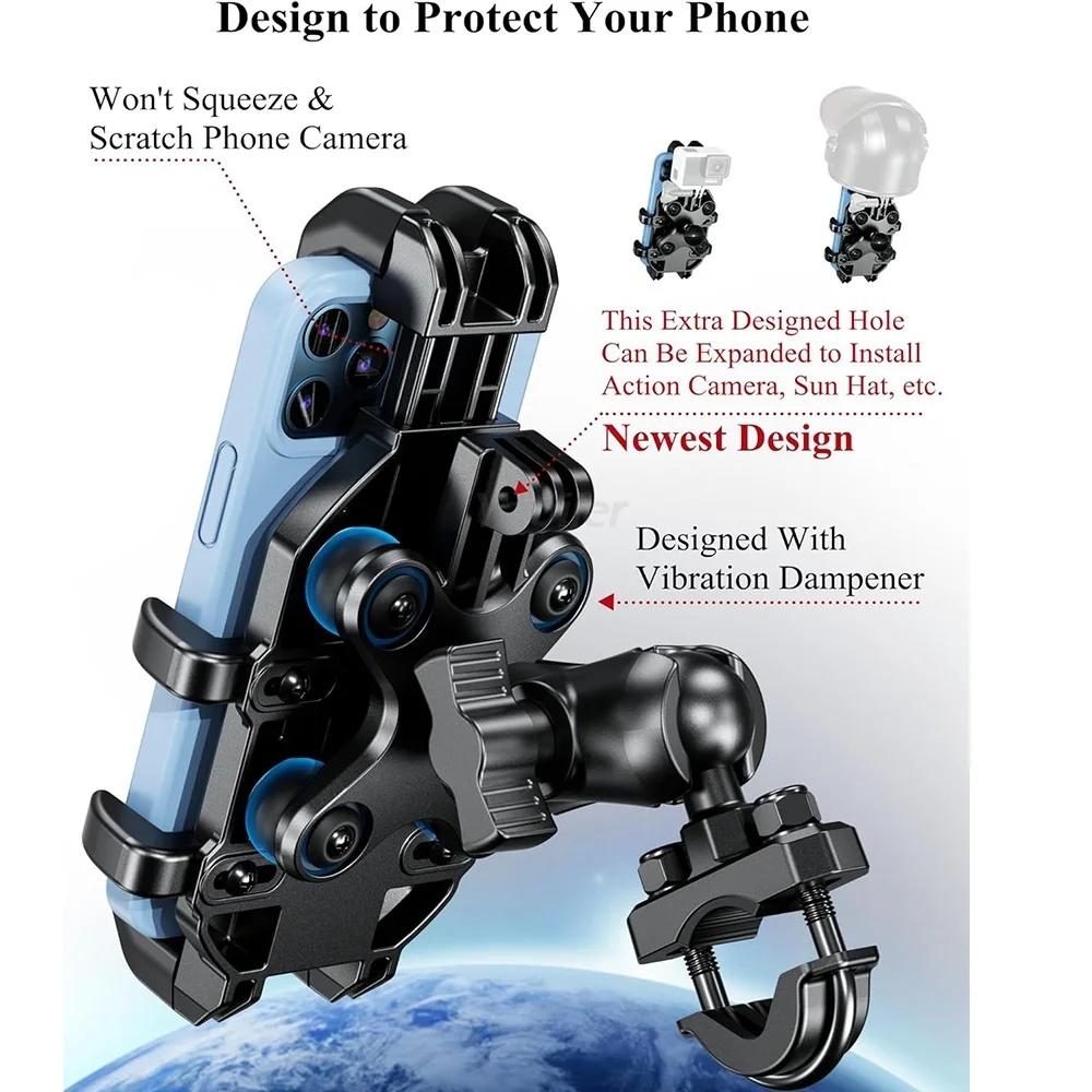 2025 Anti-Theft Motorcycle Phone Holder with Vibration Dampener Shockproof Motorbike Bicycle Bike Phone Mount Fit 5.4''-7.2''