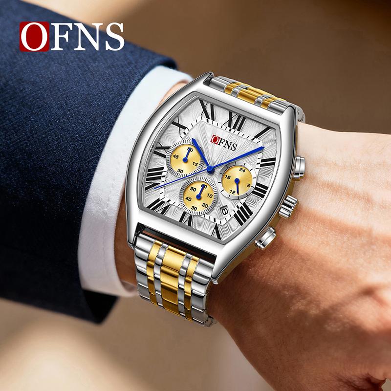 Men's Business Leisure Watch Date Chronograph Steel Quartz Wristwatches Strip Zinc Alloy Case Tempered Glass Mirror