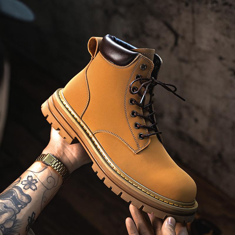 

Кожаные ботинки Martin для мужчин и женщин, пара ботинок в ретро-британском стиле, большие желтые ботинки Kick Not Rotten на толстой подошве 44