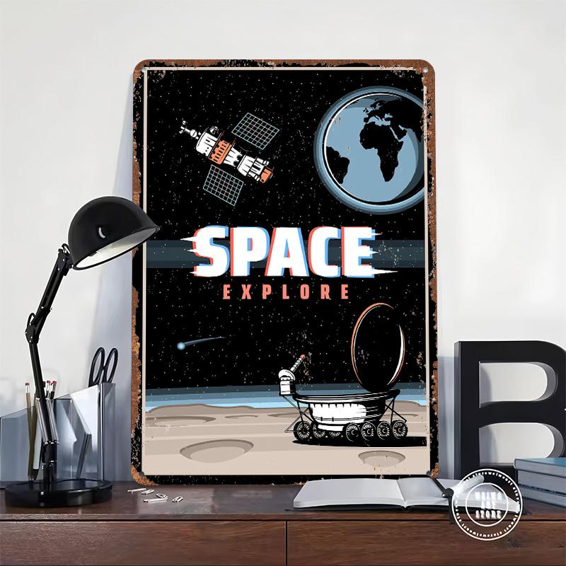 Space Exploration Metal Poster Customized Wall Art Retro Vintage Tinplate Signs for Coffee Bar Accessories Room Decoration Cozy