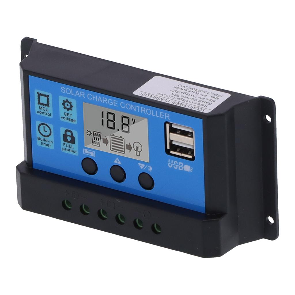 30A 12V 24V 2‑Way MOS Solar Charge Controller PWM 3 Stage Battery Regulator Solar Panel Controller