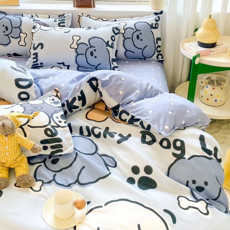 Dormitory Cartoon Printing Three-piece Set, Small Fresh Bed Sheet Quilt Cover, Skin-friendly Four-piece Set