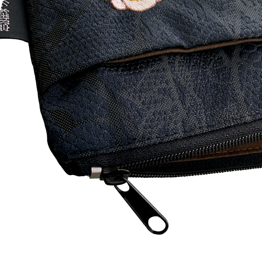 Senshishuin Nishijin Brocade Pouch with Black Lace and Camellia Design (Lined) (Small)