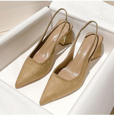 Sommer Neue Spitz Einfarbig Einfach Flacher Mund Bequeme Damen Oberbekleidung Zurück Strap Mode Sandalen High Heel Pumps
