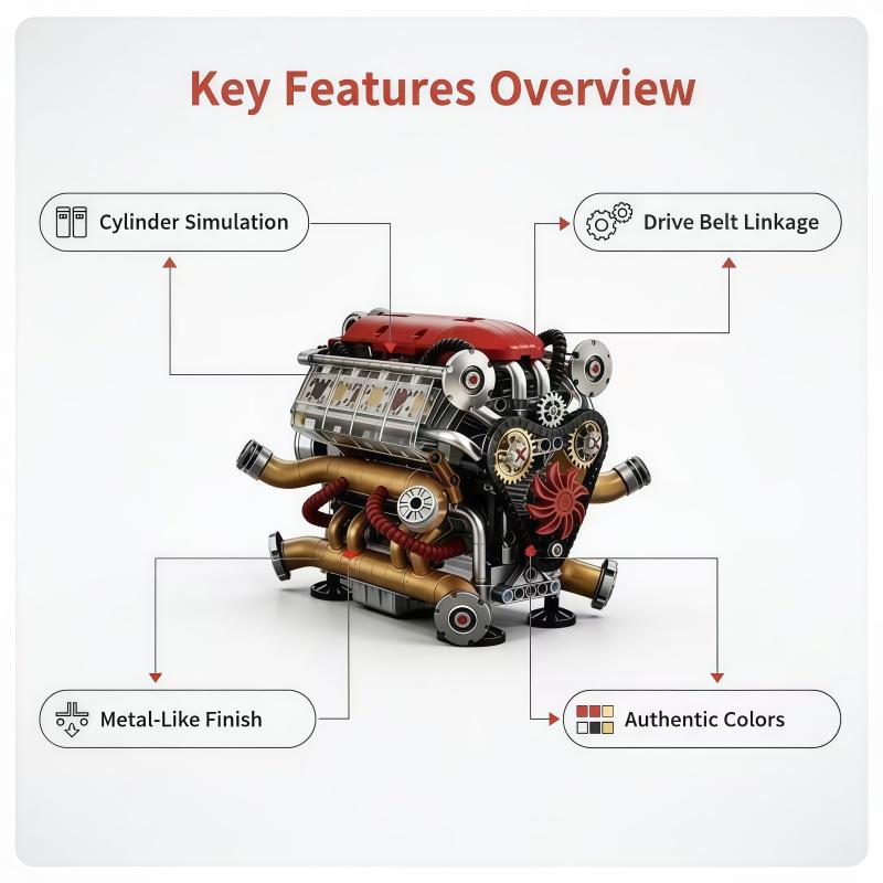 DIY V8 Engine Model Building Kit | Metal-Like Finish | Working Gear Drive | STEM Educational Toy | Desktop Decor Gift
