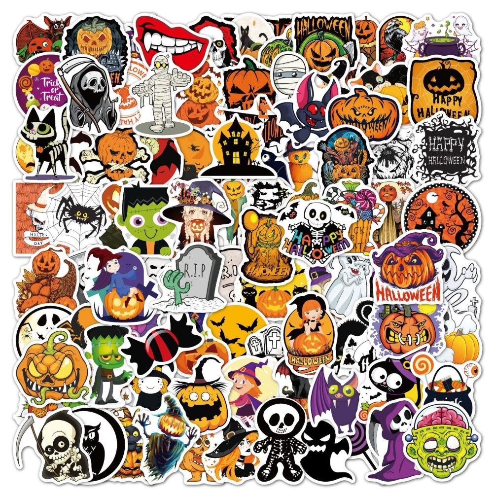 Halloween Stickers 100 Cute PVC Water Bottles Notebook Scrapbook Pumpkin Stickers Halloween Waterproof Decorations