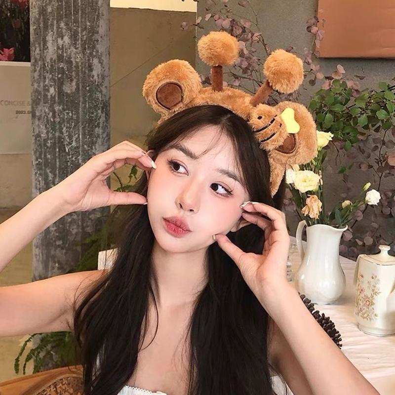 Lindo Diadema de Felpa con Orejas de Oso Abeja de Dibujos Animados para Mujeres Niñas Encantador Lavar la Cara Diademas de Animales Aros Cosplay Banda Regalos
