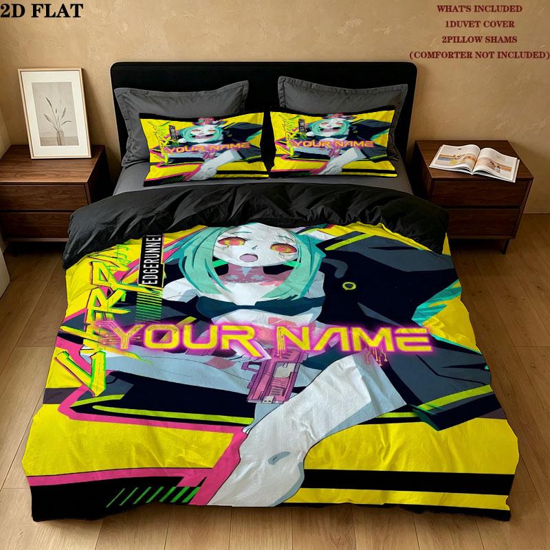 Cyberpunk Edgerunner Custom Name Pattern Bedding Quilt Set Quilt Cover Pillowcase Home Gift(1 * duvet cover + 2 * pillowcase, without core)