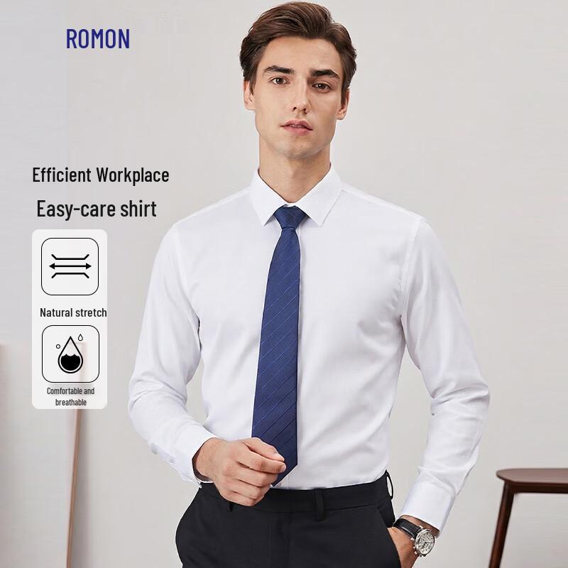 Rommon Men's Long-Sleeve Solid Color Business Casual Shirt