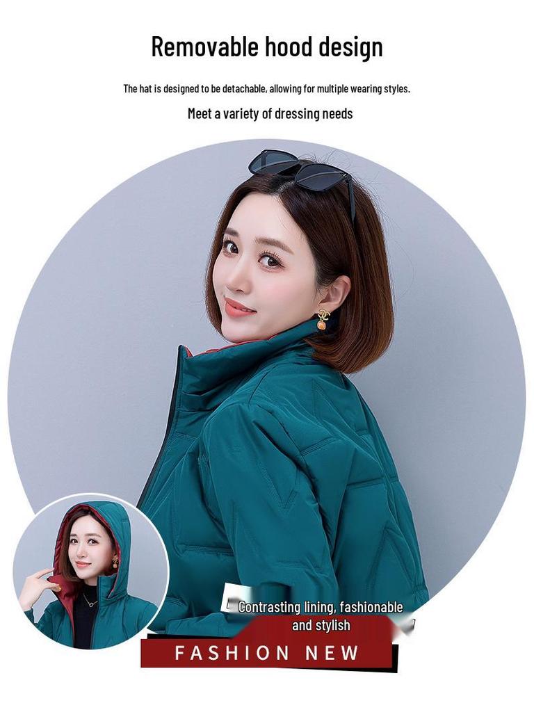 2024 Damska Zimowa Bawełniana Kurtka z Podszewką z Polaru: Ciepły, Pogrubiony, Krótki Styl na Wietnamski Nowy Rok