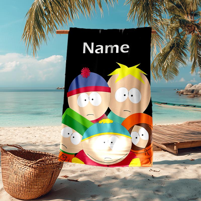 Custom Name Ultra-Soft Beach Towel with South Park Theme,Ideal for Pool - Camping, Diving - Perfect Travel Essential, Vibrant Beach Towel.