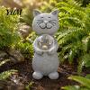 Waterproof Path Lighting Cat Statue Solar Light, Smiling Garden with Cracked Crystal Ball, Whimsical Outdoor Figurines Resin Animal Sculpture Lamp for