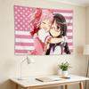 Madoka  Homura Hugging USA Flag Tapestry  Print Polyester Wall Hanging Kawaii Otaku Decor for Bedroom  Living Room
