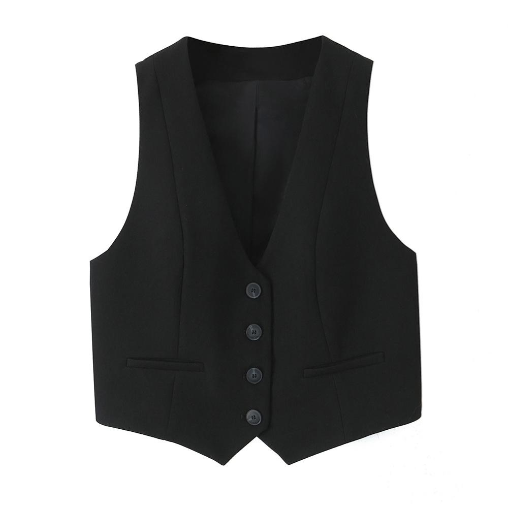 

Весна 2025 Женский приталенный жилет с V-образным вырезом и брюки прямого кроя с высокой посадкой XS